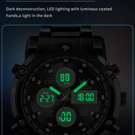 OLEVS 2024 New Mens Watches Top Brand Luxury Sport Digital Quartz Wristwatch For Men All Steel Military Waterproof Clock+Box