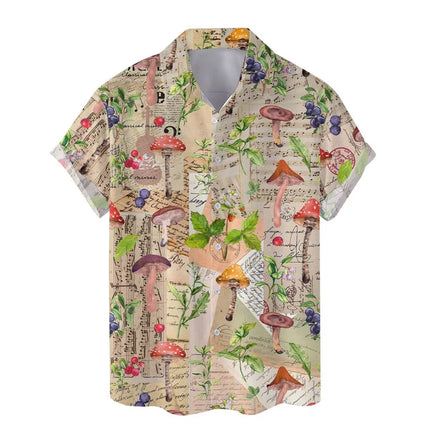 Colorful Mushroom 3d Print Hawaiian Shirt Men Summer Vacation Shirts Button Lapel Short Sleeve Street Beach Aloha Shirt Clothing