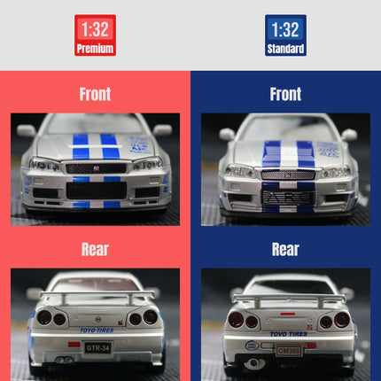 1/32 Nissan Skyline GTR R34 JDM Toy Car Model Diecast Vehicle Miniature Sound & Light Pull Back Collection Gift Children Boy