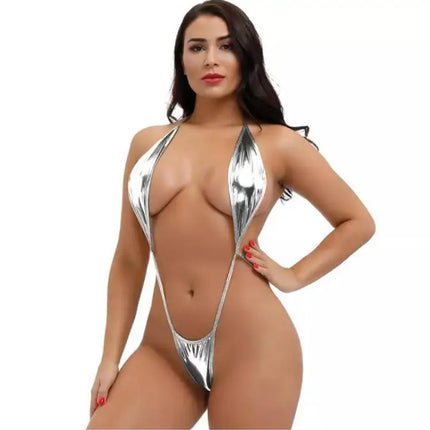 Sexy Latex Catsuit One-piece Three-point Bikini Sexy Swimsuit Set Seductive Pole Dancing Porno Costume Sexy Women Open