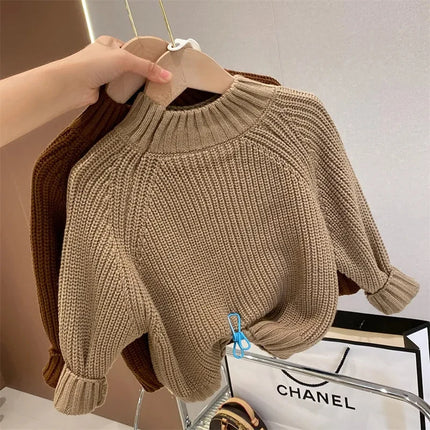 Autumn Winter Children Thicken Knitwear 2-6T Kids Boys Girls Sweater Simplicity Half High Collar Knit Pullover Outwear