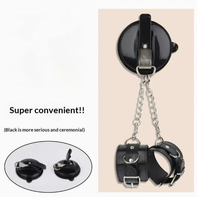 PU Leather Handcuffs with Strong Suction Cups BDSM Restraint Set Detachable Ankle Cuffs Adult Game for Couples Sex Toy