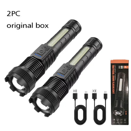 High Power LED Flashlight Type-C Rechargeable Tactical Torch with Built-in Battery Pen Clip Flashlights Outdoor Camping Lantern