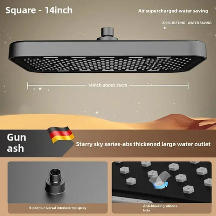 Large showerhead, pressurized showerhead, top spray, pressurized bathroom, rain shower, household shower, showerhead, shower