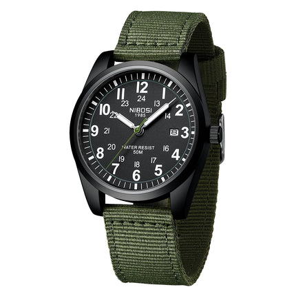 NIBOSI Fashion Luminous Watch Men Nylon Strap Auto Date Quartz Wristwatches Men Sports Military Watch for Men Reloj Hombre 2024