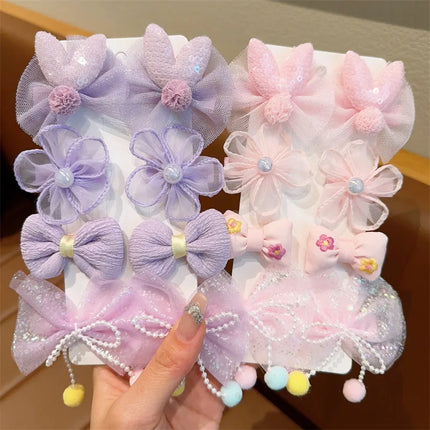 10Pcs Summer Mesh Kids Hairpins Bow Flower Hair Clips Accessoriess No Harm Baby Princess Barrettes Korean Children Girl Headwear