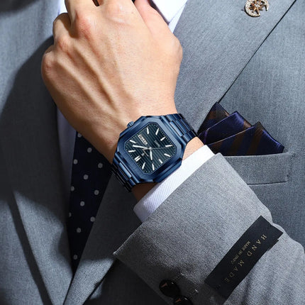 POEDAGAR Top Luxury Brand Men's Watch Waterproof Luminous Date Week Quartz Men's Watches Stainless Steel Fashion Square Men's Watch