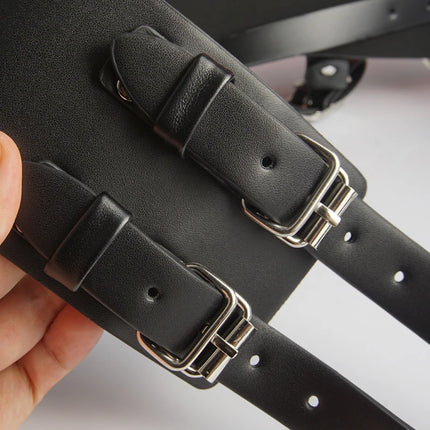 Leather Forced Orgasm Harness,BDSM Wand Massager Belt,Vibrator Strap Restraint,Sex Toys for Couple,Chastity Bondage,Slave