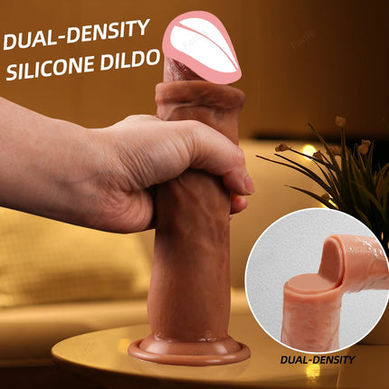 Realistic Movable Foreskin Dildos for Women 7.8'' Penis Double Silicone Skin Foreskin Cock Hands Play Men Couples Anal Dildo