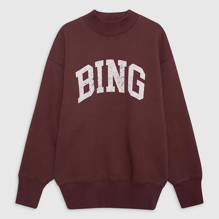 2025 Winter New North American Niche Classic Letter BING Printed Inner Fleece High Neck Loose Women's Sweatshirt