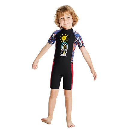 Children's Swimsuit Boys and Girls One-Piece Short-Sleeved Beach Sun Protection Professional Training Swimsuit