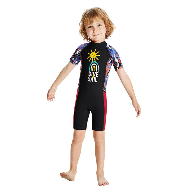 Children's Swimsuit Boys And Girls One-Piece Swimsuit Short-Sleeved Beach Sunscreen Professional Training Swimsuit