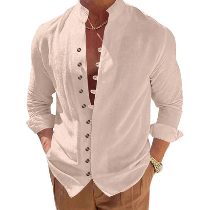 Men's Cotton Linen Shirt Men's Casual Loose Fit Long Sleeve Vintage Retro Button Down Shirt Hawaiian Beach Shirt