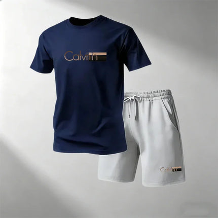 2026 Summer Men's Streetwear 2 Piece Set O-Neck T-Shirt+Sports Shorts Quick Dry Fitness Gym Running Suit Hot Sale Fashion Casual