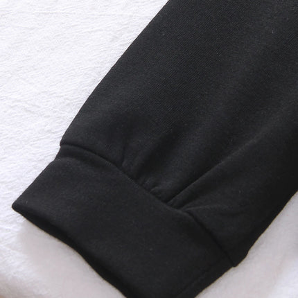 Black Round-Neck Hoodie For Boys, Los Angeles Letter-Printed Top, Children's American Retro Style Casual Pullover