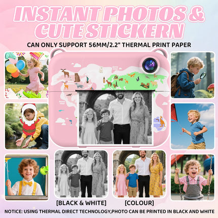 Digital Children Camera 1080P HD Video Recorder with Instant Print Mini Thermal Printer Educational Birthday Gift for Kids