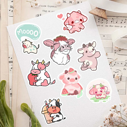 Cute Cartoon Pink Cow Stickers Animal DIY Kids Toys Gift Decorative Decal for Scrapbook Laptop Phone Luggage Bottle Waterproof