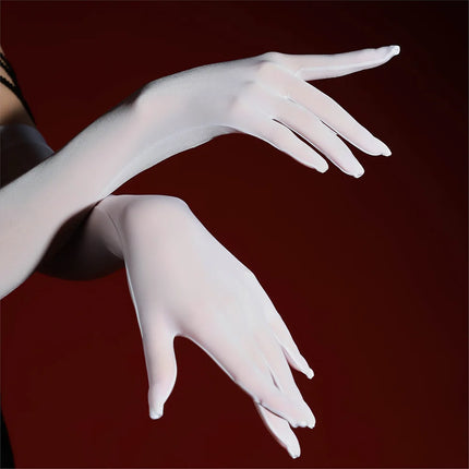 Sexy High Stretch Oil Luster Smooth Thin Five Finger Gloves Women Clubwear Cosplay Tight Erotic Stockings Nylon Long Gloves