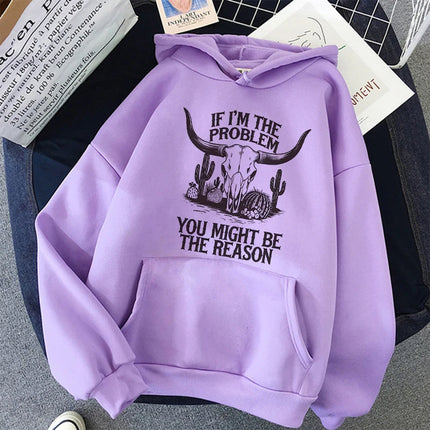 Women's Funny Western Cowgirl Hoodies Slogan If I'm The Problem You Might Be The Reason Print Hooded 90s y2k sweatshirts Clothes