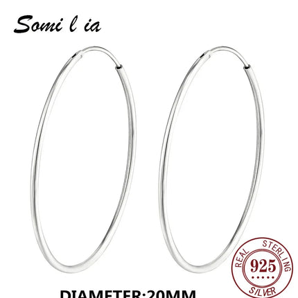 SOMILIA SOMILIA Platinum Big Hoop Earrings for Women, 925 Sterling Silver Jewelry Female Fashion Women Earrings 10-90mm For Gift