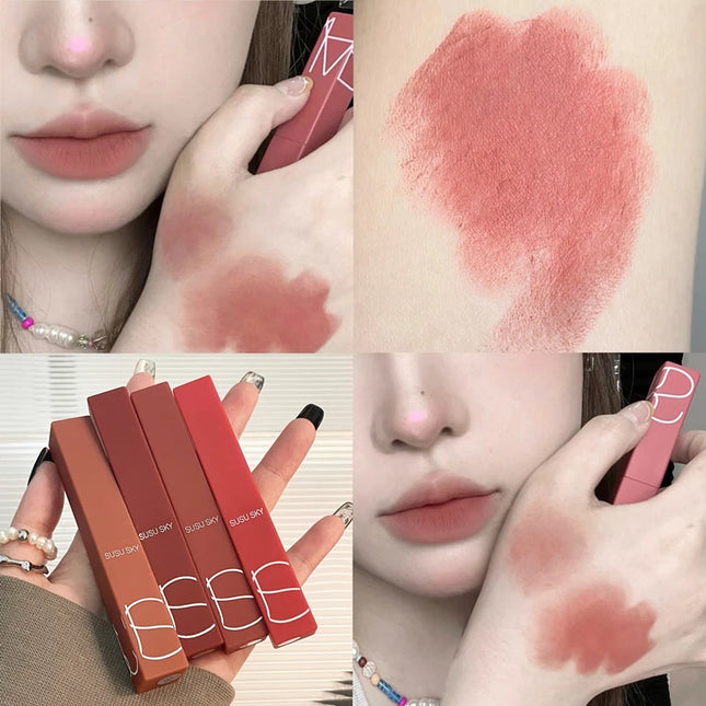 Matte Velvet Thin Tube Lipstick Lasting Waterproof Fade-Resistant Smooth Application, Lip Gloss Lip Balm for Autumn & Winter