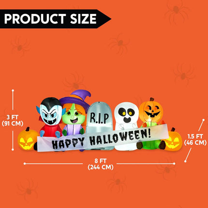 8 FT Long Pumpkin Ghost Vampire Witch Tombstone Inflatable Halloween Decor Outdoor Halloween Blow Up Decorations Inflatable  with LEDs for Yard Decorations
