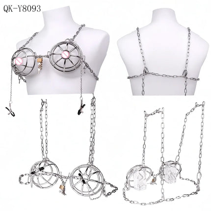 QKKQ Breast Cover With Nipple Clamp Nipples Covers Female Chest Hood Harness Hollow Breast Clip Milk Clips Bondage BDSM Sex Toys