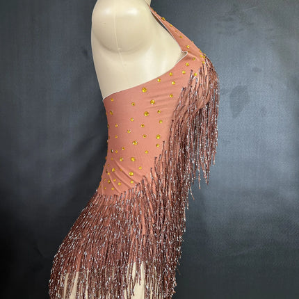 Sparkly Rhinestones Fringe Bodysuit Women Nightclub Party Dance Costume Stage Wear Sexy Tassel Leotard Performance Clothing 7G