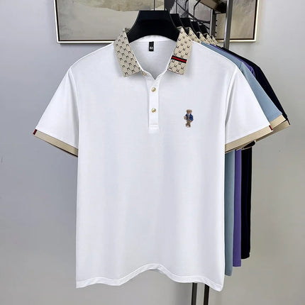 Summer Men's High Quality Cotton Polo Shirt Fashion Brand Design Teddy Bear Embroidery Golf Mulberry Silk Business T-shirt