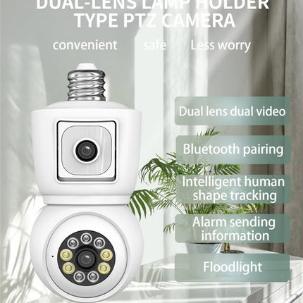 ICsee E27 6MP Bulb WiFi Camera Dual Lens Dual Screen Auto Tracking Two Way Audio Color Night Vision for Indoor Security Camera