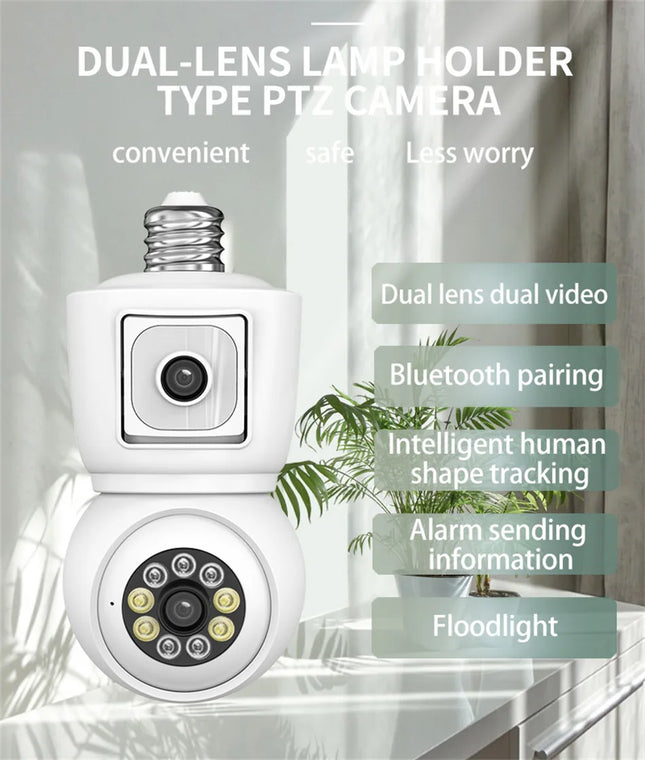 ICsee E27 6MP Bulb WiFi Camera Dual Lens Dual Screen Auto Tracking Two Way Audio Color Night Vision for Indoor Security Camera