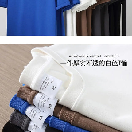 Black White GSM 500g Heavy-duty Pure Cotton T-shirt Thickened Threaded Round Neck Short Sleeves Three Needle Half Sleeve Tees