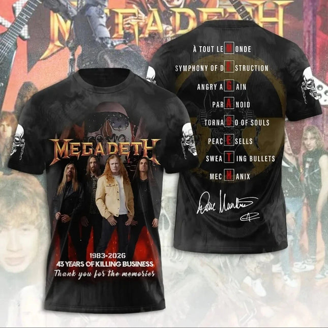 New 2026 Rock Megadeth Band 3D Printed Men's and Women's T-shirt Fashion Short Sleeve Punk Hip Hop Street Harajuku Top