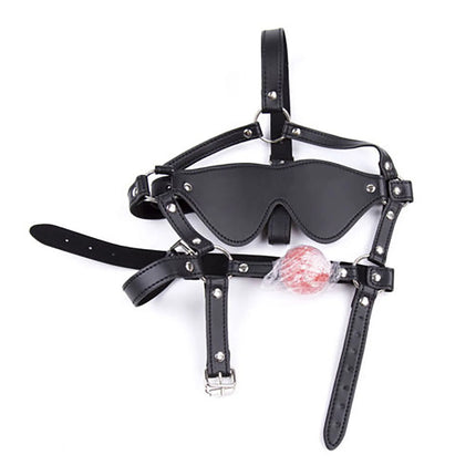 Leather gag head harness bondage Open mouth mute restraint solid silicone ball Adult fetish products Sex games toys for women