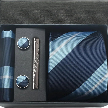 Classic 100% Silk Men's Ties In Gift box 8cm Plaid Dot Striped Business Necktie Handkerchief Cufflinks Wedding Party Tie Set