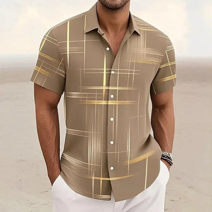 Men's Geometric 3D Printed Lapel Short Sleeve Casual Fashion Shirt Summer Outdoor Vacation Hawaiian Shirt
