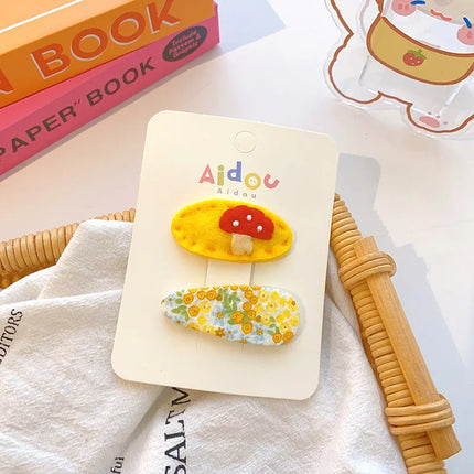 2 Pcs Korean Cartoon Animal Hair Clip Sweet Fabric BB Clip Bow Hair Clip Broken Hair Edge Clip Yellow Tie Girls Hair Accessories