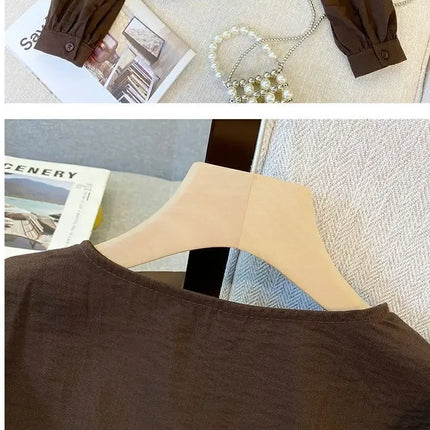Elegant Long Sleeve Shirt Large Size Women's Early Autumn plus Size French Chic Square Collar Slimming Belly Covering Top