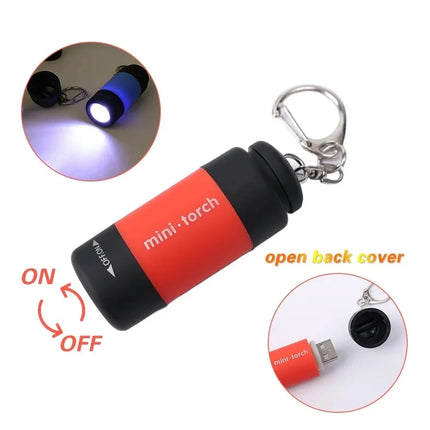LED Multifunctional USB Rechargeable Strong Light Pocket Keychain Flashlight Waterproof Outdoor Hiking Camping Mini Flashlight
