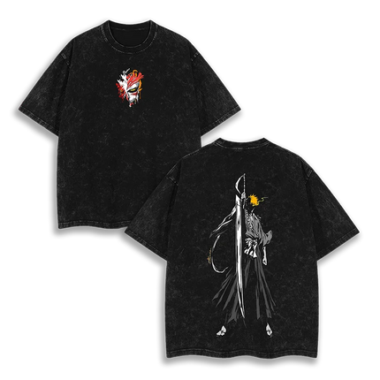 Washed Oversized Bleach Anime Graphic T Shirt Women Men Ichigo Kurosaki Bankai Hollow Bleach T-Shirt Female Male Clothing Tees