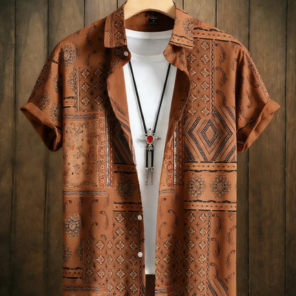 2026 Men's Summer Fashion Printed Short-Sleeve Shirt, Retro Trendy Lapel Shirt for Men, Hawaiian Beach Casual Top, Sizes XS-5XL