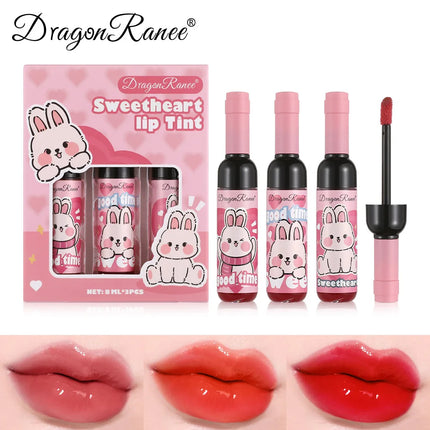 Wine Bottle Shaped Lip Gloss Set Long Lasting Moisturizing Non Transfer Liquid Lipstick With Cute Cartoon Design
