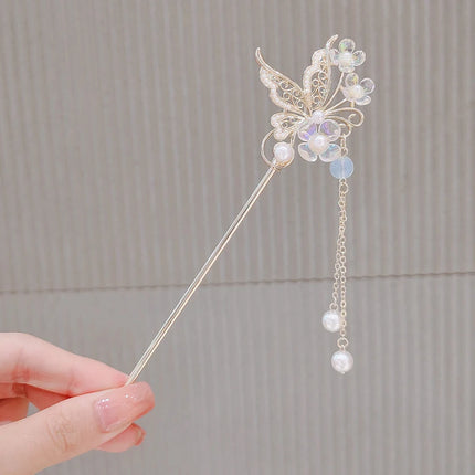 2023 New Vintage Chinese Women's Hair Stick Metal Glaze Flowers Hair Chopsticks Ladies Pearl Jewelry Hair Sticks Accessories