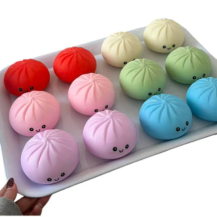 Cute Colorful Flour Steamed Buns Pinch Giant Smile Facial Expression Dumpling Squishy Ornaments Office Stress Sensory Kids Gift