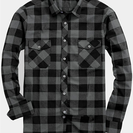 Men's Fashion Casual Flannel Plaid Shirt Long Sleeve Lapel Soft Comfortable Daily Wear Shirt Men's Classic Plaid Shirt