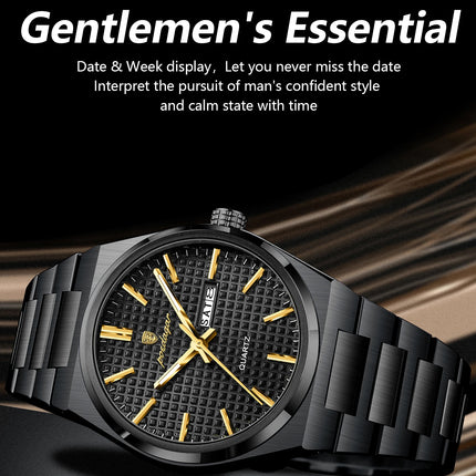 POEDAGAR Luxury Fashion Men's Wristwatch Waterproof Luminous Date Week Man Clock Stainless Steel Quartz Business Watches For Men