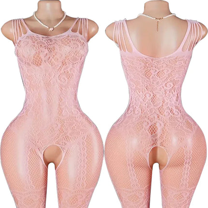 Off Shoulder Open Crotch Underwear Set Black Fishnet Hollow Bodystockings Sexy Crotchless Lingerie Women Erotic Teddy Bra Sets