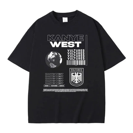 Rapper Kanye West New Music Album Vultures Graphic T-Shirts Men Women Hip Hop Street Fashion Oversized Tees Pure Cotton Tops