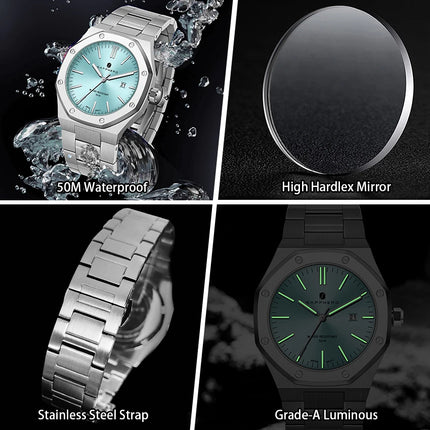 SAPPHERO Fashion Men's Watches Stainless Steel Business Watches Men's Waterproof Date Display Watches for Men