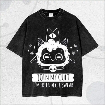 Cult of the Lamb Washed Tshirt personality Clothes Suitable for all seasons Plus Size Unisex Streetwear high quality hot product
